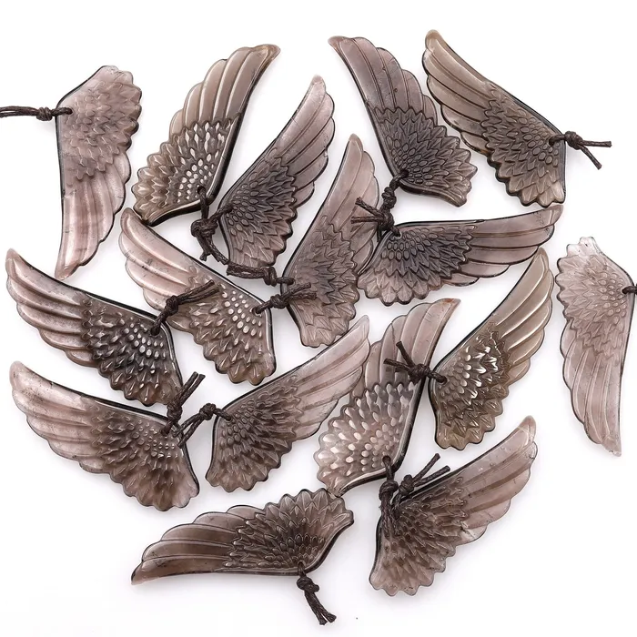 Necklaces Intrinsic Trading AAA Hand Carved Natural Smoky Quartz Angel Wing Pendant Bead Drilled Gemstone