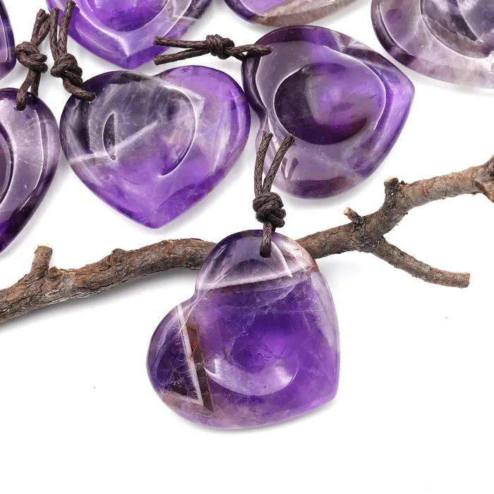 Necklaces Intrinsic Trading AAA Natural Purple Amethyst Indented Heart Pendant Focal Worry Stone Necklaces Intrinsic Trading AAA Natural Purple Amethyst Indented Heart Pendant Focal Worry Stone