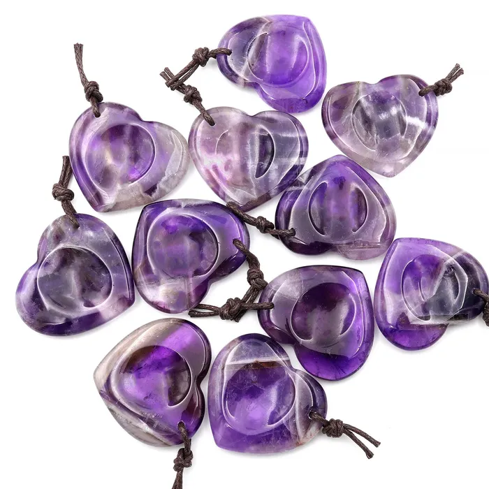 Necklaces Intrinsic Trading AAA Natural Purple Amethyst Indented Heart Pendant Focal Worry Stone