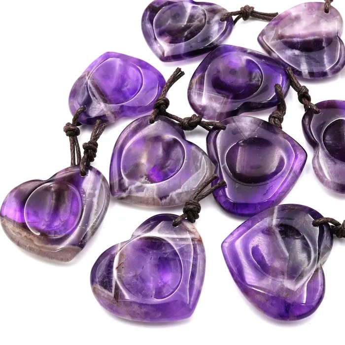 Necklaces Intrinsic Trading AAA Natural Purple Amethyst Indented Heart Pendant Focal Worry Stone