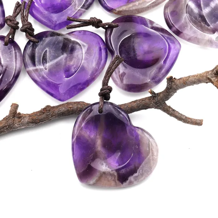 Necklaces Intrinsic Trading AAA Natural Purple Amethyst Indented Heart Pendant Focal Worry Stone