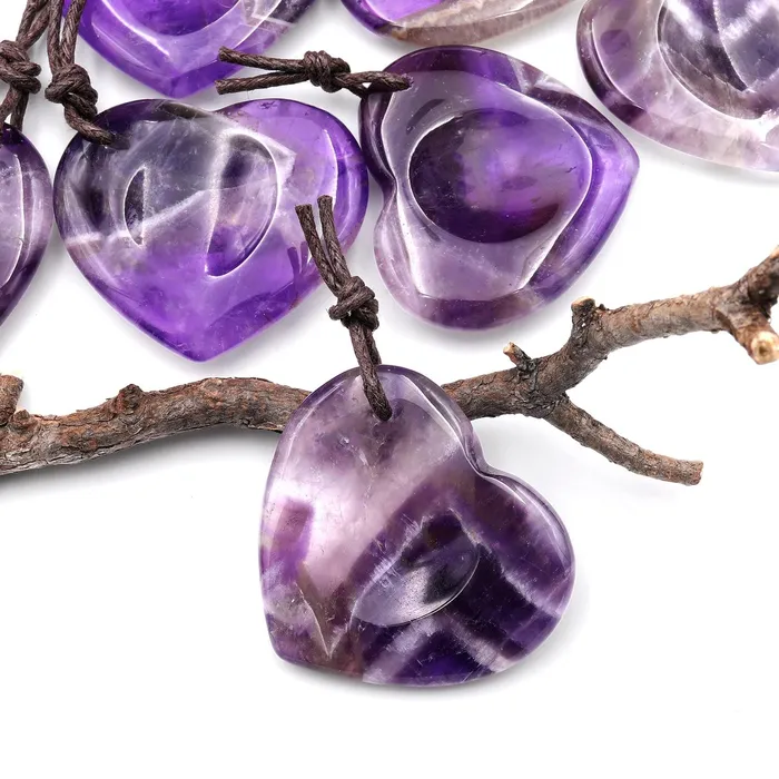 Necklaces Intrinsic Trading AAA Natural Purple Amethyst Indented Heart Pendant Focal Worry Stone