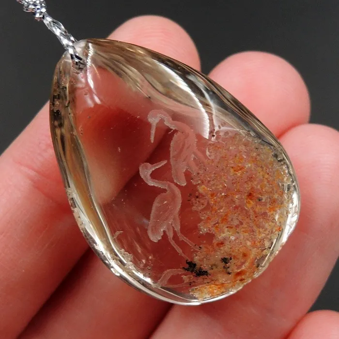 Necklaces Intrinsic Trading Carved Natural Lodolite Phantom Quartz Pendant Front Drilled Hand Carved Crane Rock Crystal Pendant One of a Kind Longevity Pendant P1797 Necklaces Intrinsic Trading Carved Natural Lodolite Phantom Quartz Pendant Front Drilled Hand Carved Crane Rock Crystal Pendant One of a Kind Longevity Pendant P1797
