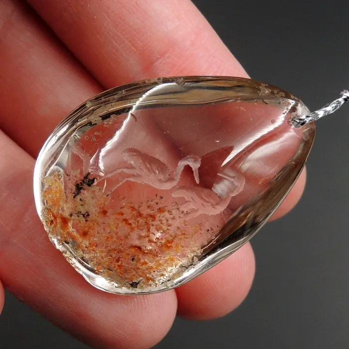 Necklaces Intrinsic Trading Carved Natural Lodolite Phantom Quartz Pendant Front Drilled Hand Carved Crane Rock Crystal Pendant One of a Kind Longevity Pendant P1797