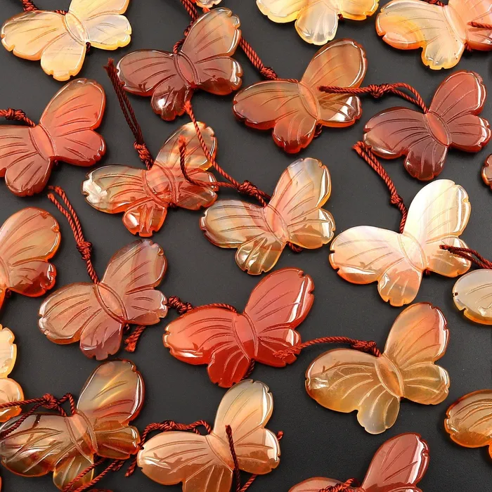 Necklaces Intrinsic Trading Hand Carved Natural Carnelian Butterfly Pendant Vertically Drilled Gemstone Bead Necklaces Intrinsic Trading Hand Carved Natural Carnelian Butterfly Pendant Vertically Drilled Gemstone Bead