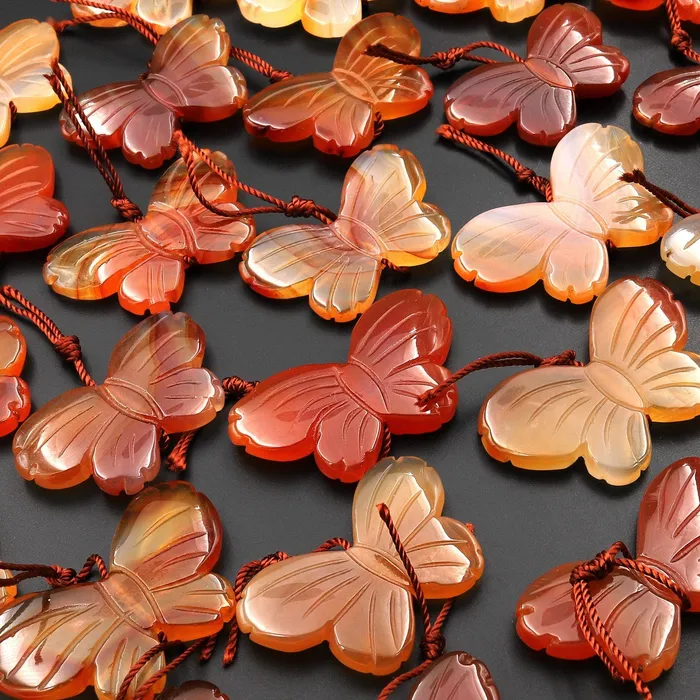 Necklaces Intrinsic Trading Hand Carved Natural Carnelian Butterfly Pendant Vertically Drilled Gemstone Bead