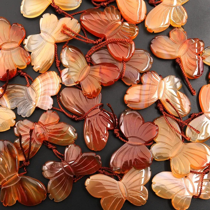 Necklaces Intrinsic Trading Hand Carved Natural Carnelian Butterfly Pendant Vertically Drilled Gemstone Bead