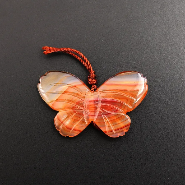 Necklaces Intrinsic Trading Hand Carved Natural Carnelian Butterfly Pendant Vertically Drilled Gemstone Bead