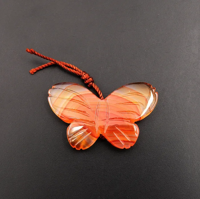 Necklaces Intrinsic Trading Hand Carved Natural Carnelian Butterfly Pendant Vertically Drilled Gemstone Bead