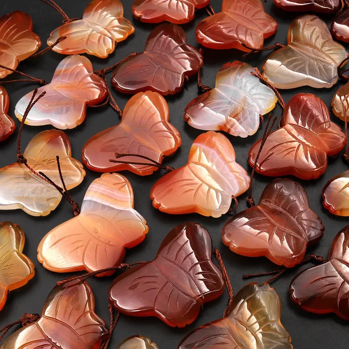 Necklaces Intrinsic Trading Hand Carved Natural Carnelian Butterfly Pendant Vertically Drilled Gemstone Bead One of a Kind