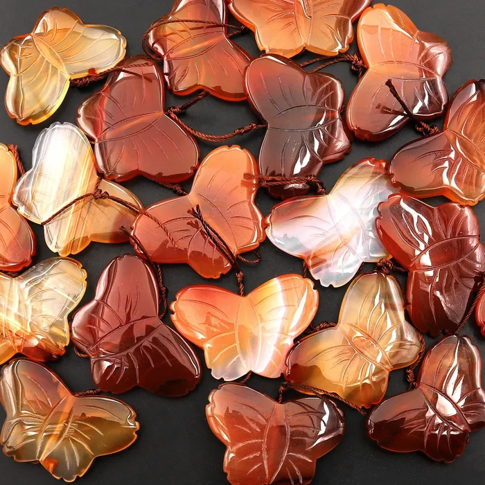 Necklaces Intrinsic Trading Hand Carved Natural Carnelian Butterfly Pendant Vertically Drilled Gemstone Bead One of a Kind