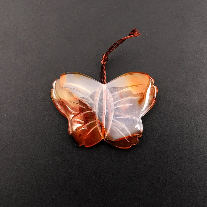 Necklaces Intrinsic Trading Hand Carved Natural Carnelian Butterfly Pendant Vertically Drilled Gemstone Bead One of a Kind