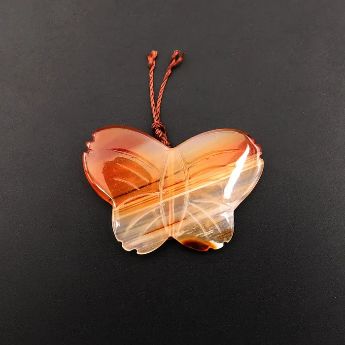 Necklaces Intrinsic Trading Hand Carved Natural Carnelian Butterfly Pendant Vertically Drilled Gemstone Bead One of a Kind