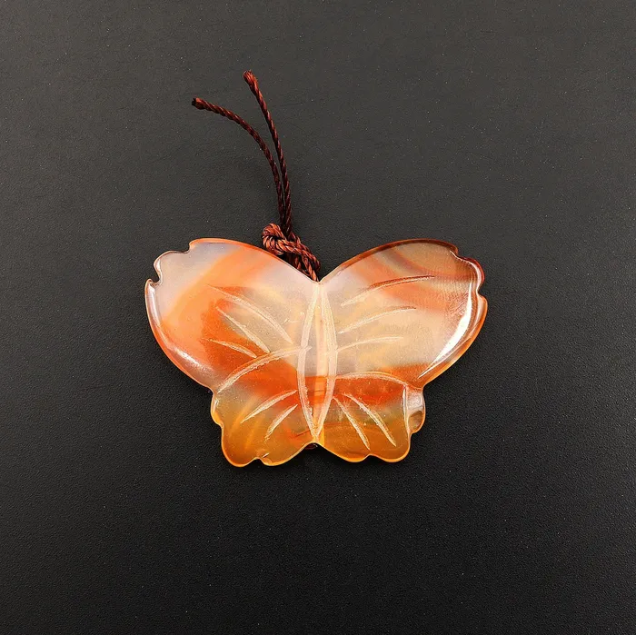Necklaces Intrinsic Trading Hand Carved Natural Carnelian Butterfly Pendant Vertically Drilled Gemstone Bead One of a Kind