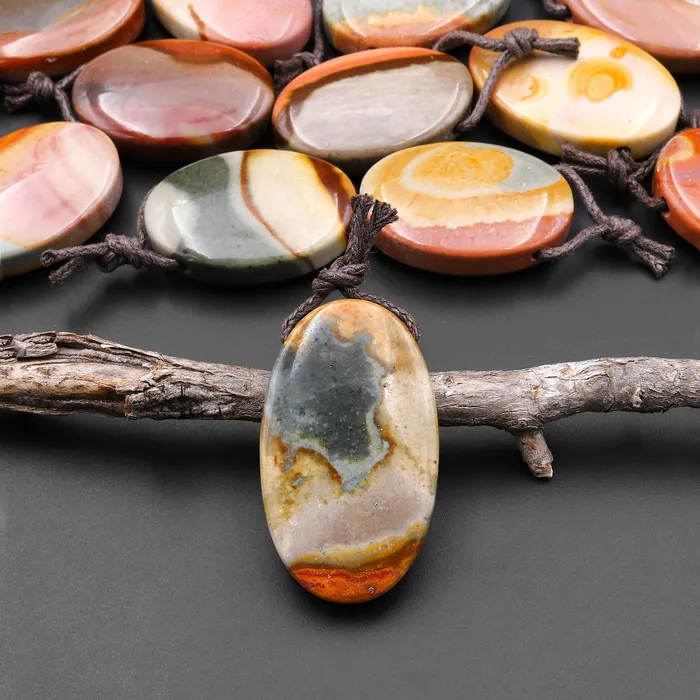 Necklaces Intrinsic Trading Natural Gemstone Oval Pendant Polychrome Landscape Ocean Jasper from Madagascar A7 Necklaces Intrinsic Trading Natural Gemstone Oval Pendant Polychrome Landscape Ocean Jasper from Madagascar A7