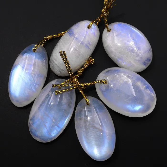 Necklaces Intrinsic Trading Natural Rainbow Moonstone Oval Pendant Drilled Gemstone Focal Bead