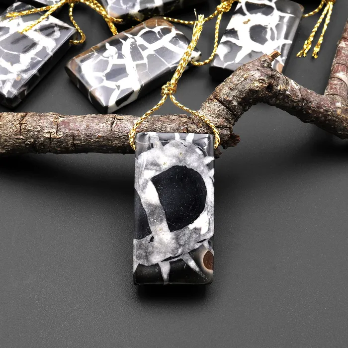 Necklaces Intrinsic Trading Natural Septarian Fossil Rectangle Pendant Top Side Drilled Gemstone