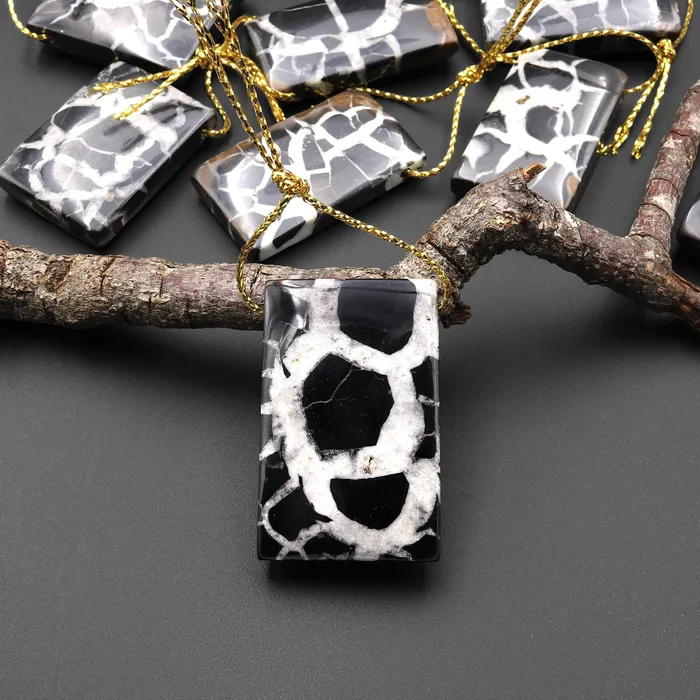 Necklaces Intrinsic Trading Natural Septarian Fossil Rectangle Pendant Top Side Drilled Gemstone