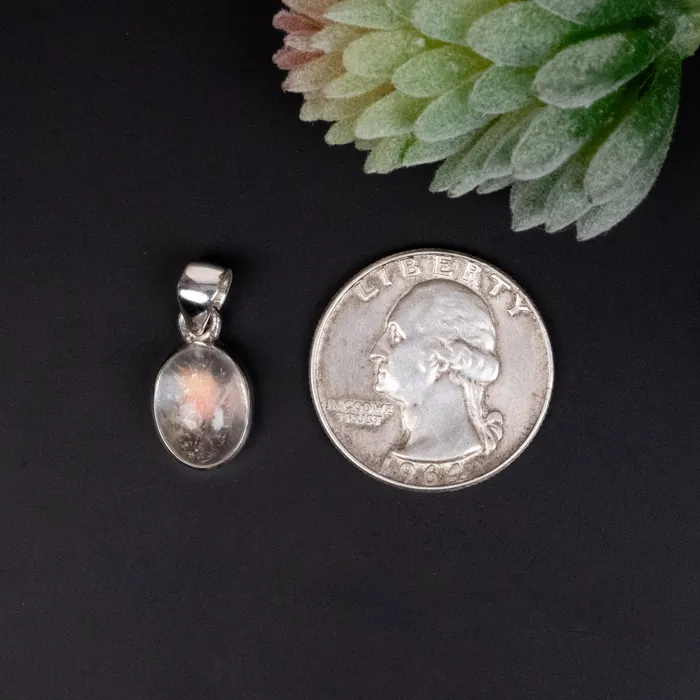Necklaces Madagascar Rainbow Moonstone Pendant 258 g 22x10mm 925 Silver InnerVision Crystals