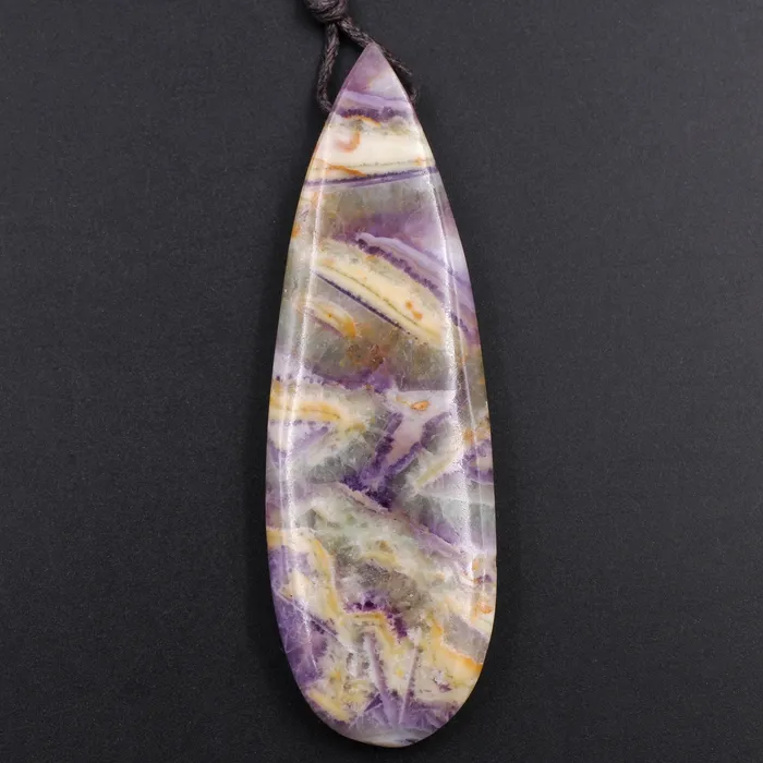 Necklaces Natural Petrified Purple Fluorite Pendant Teardrop Natural Stone Pendant Side Drilled Long Multi Color Purple Yellow Green Stone Focal Bead Intrinsic Trading