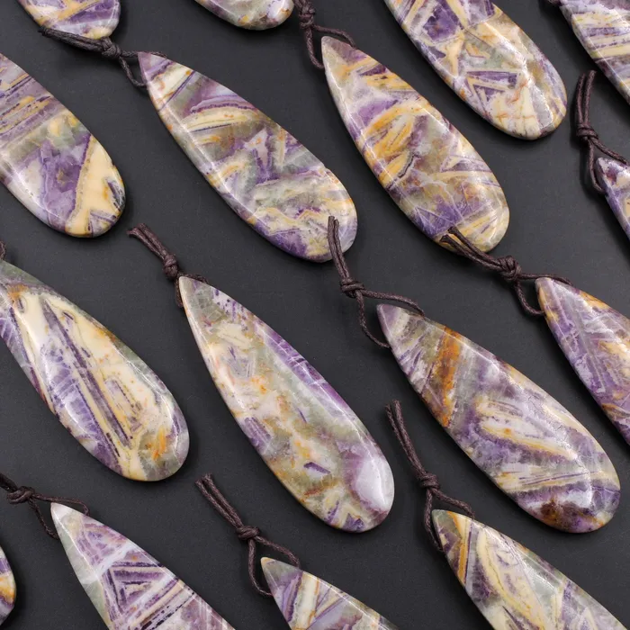 Necklaces Natural Petrified Purple Fluorite Pendant Teardrop Natural Stone Pendant Side Drilled Long Multi Color Purple Yellow Green Stone Focal Bead Intrinsic Trading