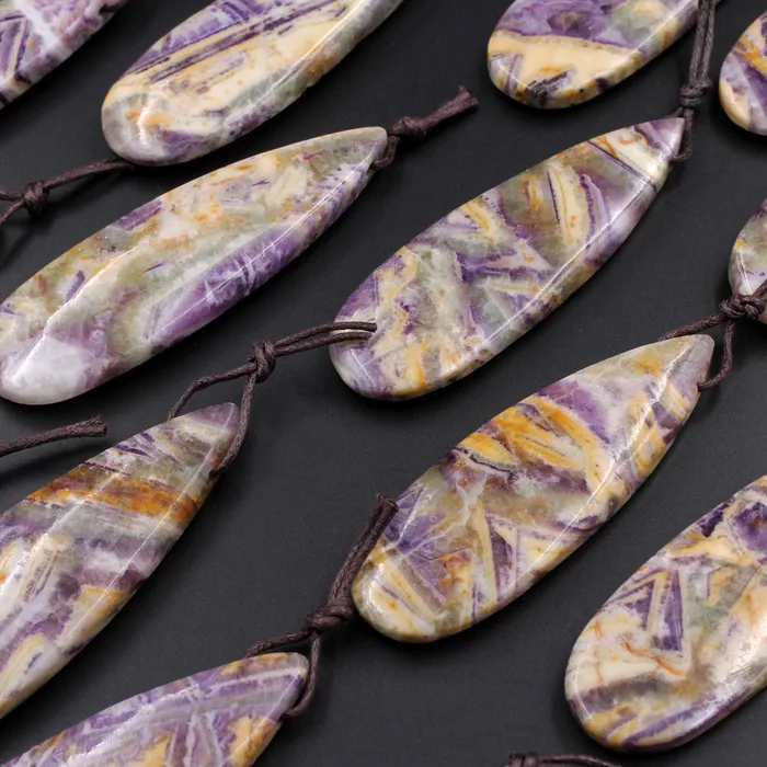 Necklaces Natural Petrified Purple Fluorite Pendant Teardrop Natural Stone Pendant Side Drilled Long Multi Color Purple Yellow Green Stone Focal Bead Intrinsic Trading