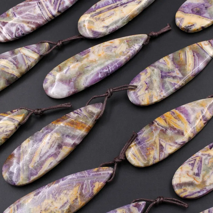 Necklaces Natural Petrified Purple Fluorite Pendant Teardrop Natural Stone Pendant Side Drilled Long Multi Color Purple Yellow Green Stone Focal Bead Intrinsic Trading