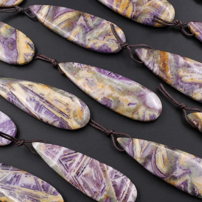 Necklaces Natural Petrified Purple Fluorite Pendant Teardrop Natural Stone Pendant Side Drilled Long Multi Color Purple Yellow Green Stone Focal Bead Intrinsic Trading