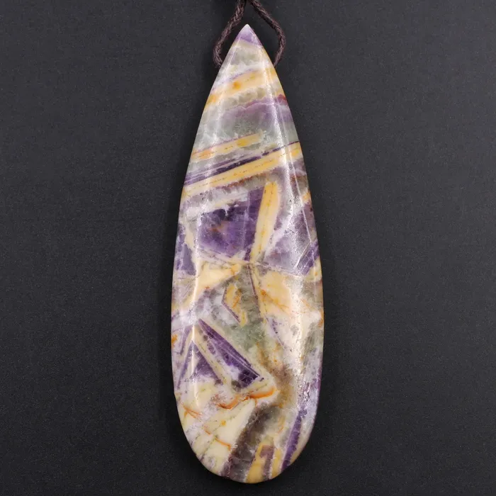 Necklaces Natural Petrified Purple Fluorite Pendant Teardrop Natural Stone Pendant Side Drilled Long Multi Color Purple Yellow Green Stone Focal Bead Intrinsic Trading