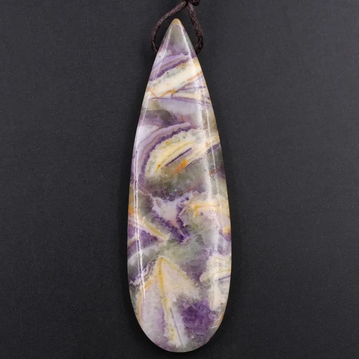 Necklaces Natural Petrified Purple Fluorite Pendant Teardrop Natural Stone Pendant Side Drilled Long Multi Color Purple Yellow Green Stone Focal Bead Intrinsic Trading