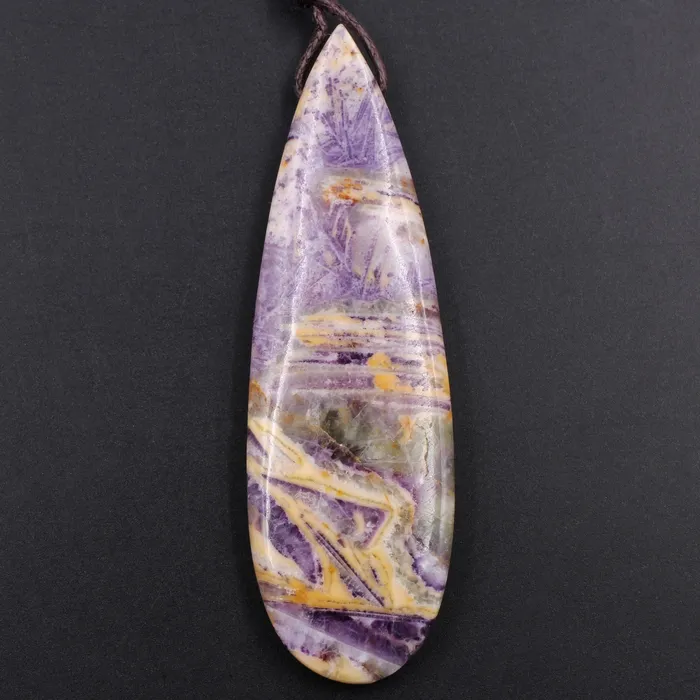 Necklaces Natural Petrified Purple Fluorite Pendant Teardrop Natural Stone Pendant Side Drilled Long Multi Color Purple Yellow Green Stone Focal Bead Intrinsic Trading