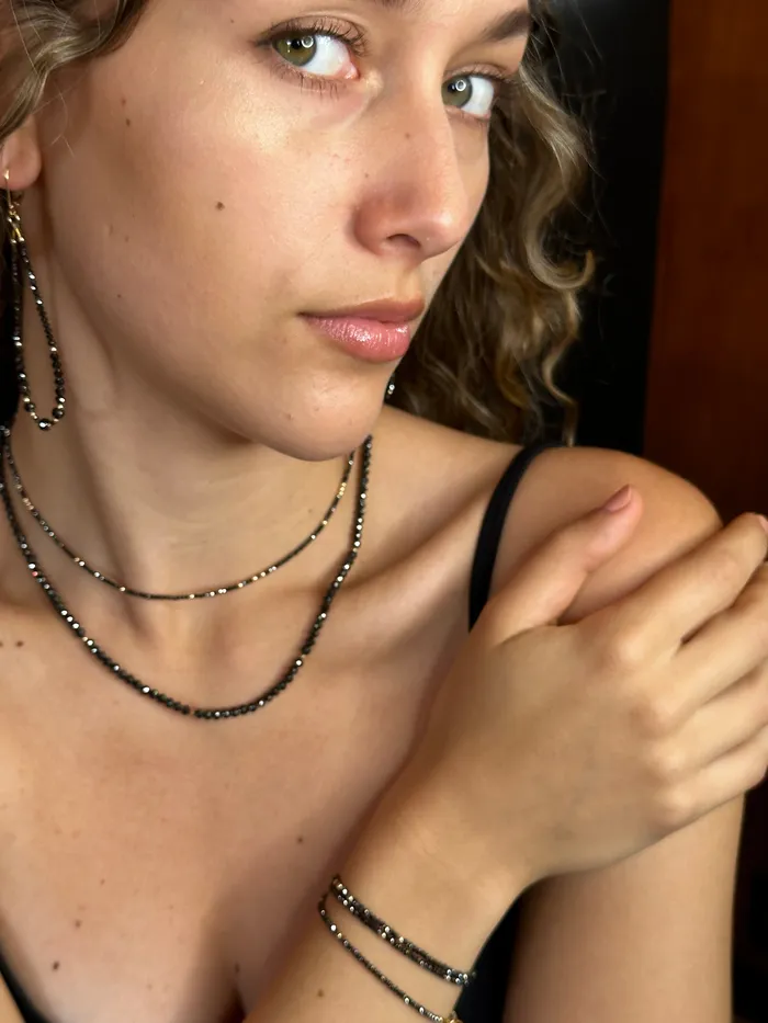 Q Evon Necklaces 14k Black Diamond Beads Adjustable Necklace