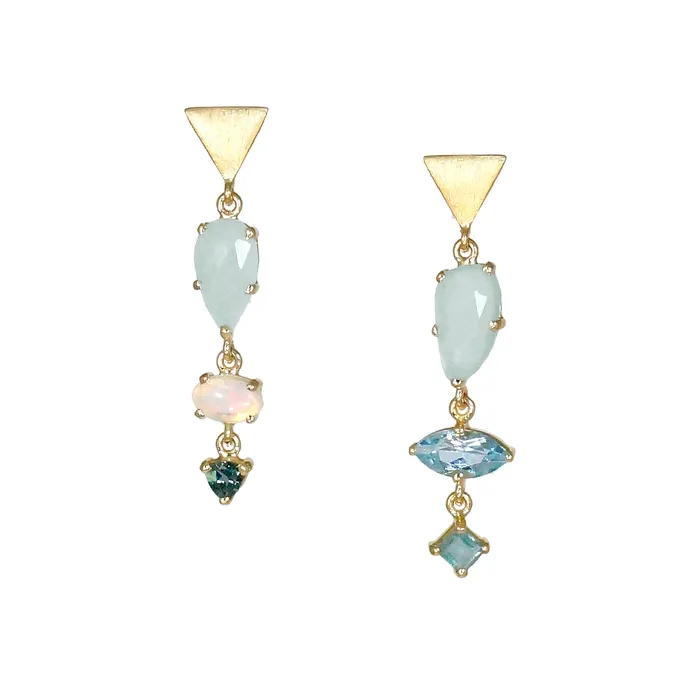 Q Evon PreStyled Sets 14k Gold Asymmetrical Aquamarine