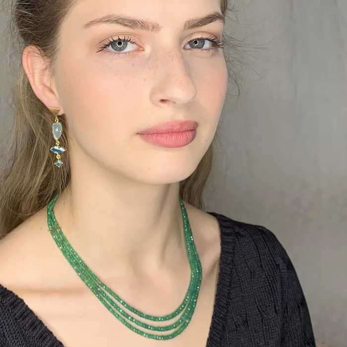 Q Evon PreStyled Sets 14k Gold Asymmetrical Aquamarine
