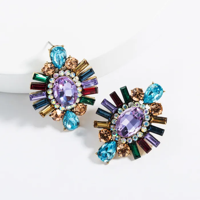 Refined by AnnaKaci Fancy Round Geometric Crystals Earring Studs Earrings Refined by AnnaKaci Fancy Round Geometric Crystals Earring Studs Earrings