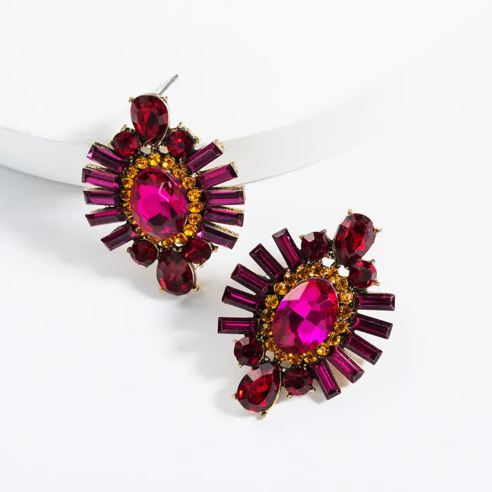 Refined by AnnaKaci Fancy Round Geometric Crystals Earring Studs Earrings Refined by AnnaKaci Fancy Round Geometric Crystals Earring Studs Earrings