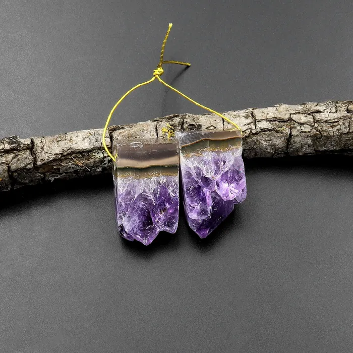 Small Natural Amethyst Stalactite Slice Matched Earring Gemstone Bead Pair Intrinsic Trading Earrings Small Natural Amethyst Stalactite Slice Matched Earring Gemstone Bead Pair Intrinsic Trading Earrings