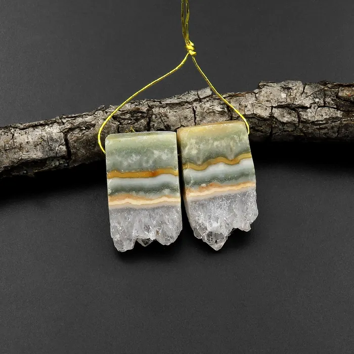 Small Natural Amethyst Stalactite Slice Matched Earring Gemstone Bead Pair Intrinsic Trading Earrings