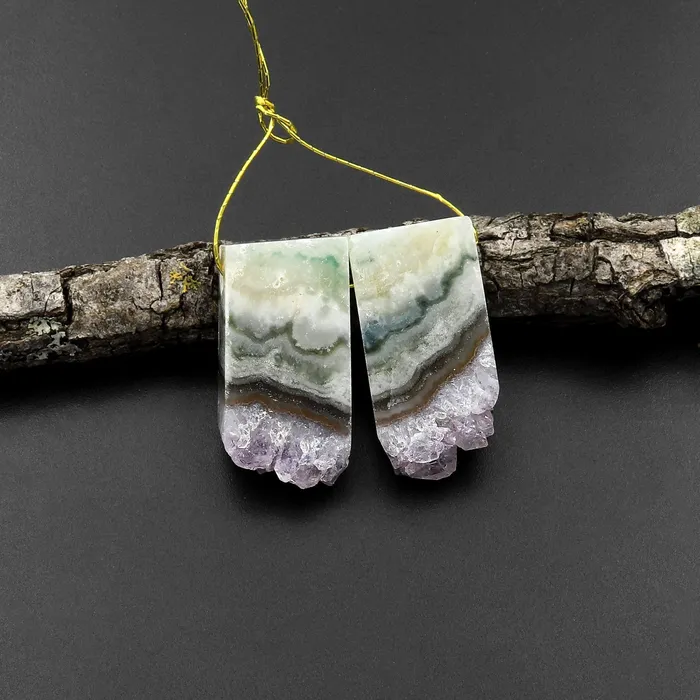 Small Natural Amethyst Stalactite Slice Matched Earring Gemstone Bead Pair Intrinsic Trading Earrings
