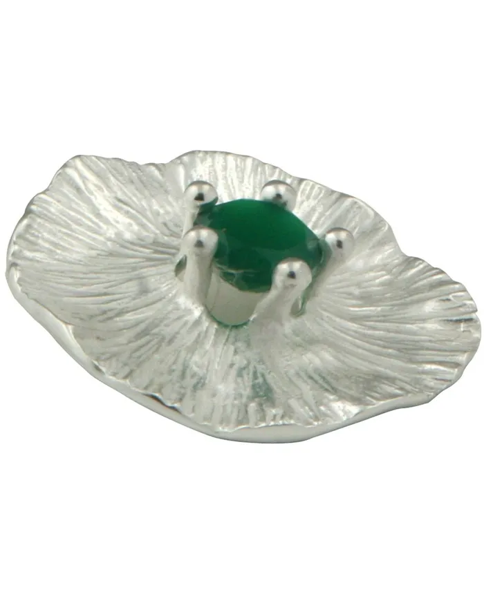 Sterling Silver Lotus Pad Pendant with Green Onyx Buddha Groove Necklaces