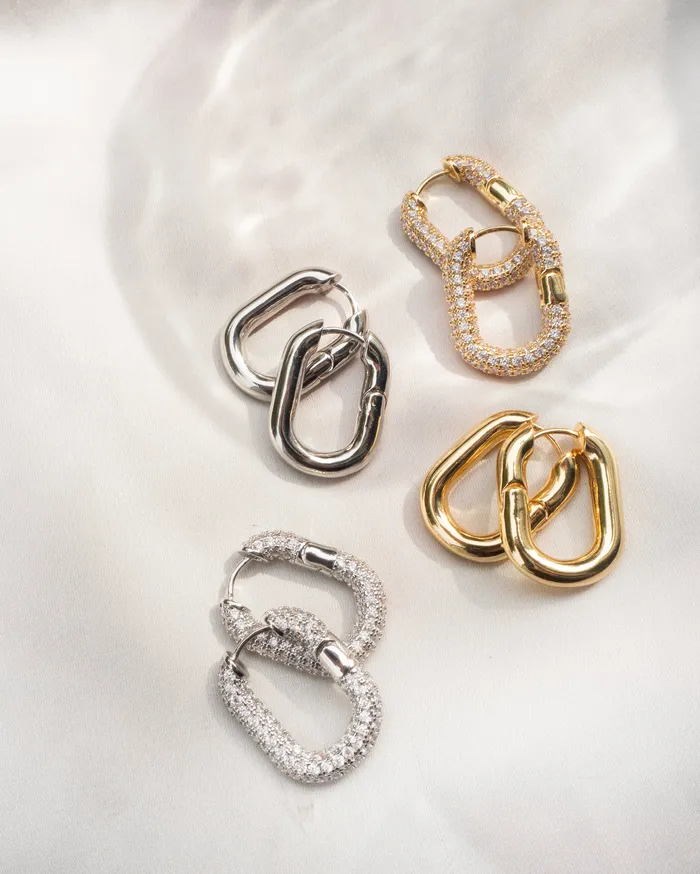 XL Pave Chain Link Hoops Silver Luv Aj Necklaces